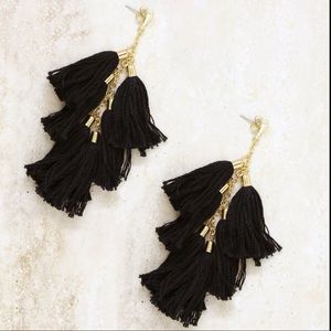 Ettika Daydreamer Tassel Earrings in Black & Gold